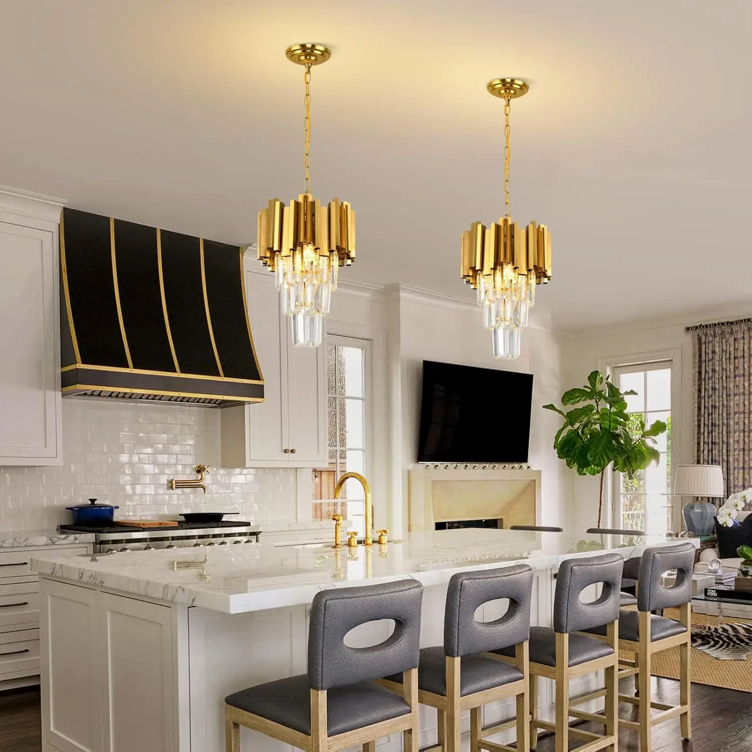 Gold Pendant Light Fixtures Dining Room Chandelier 3-Light Modern Small Crystal Pendant Lights Kitchen Island Kitchen Living Roo