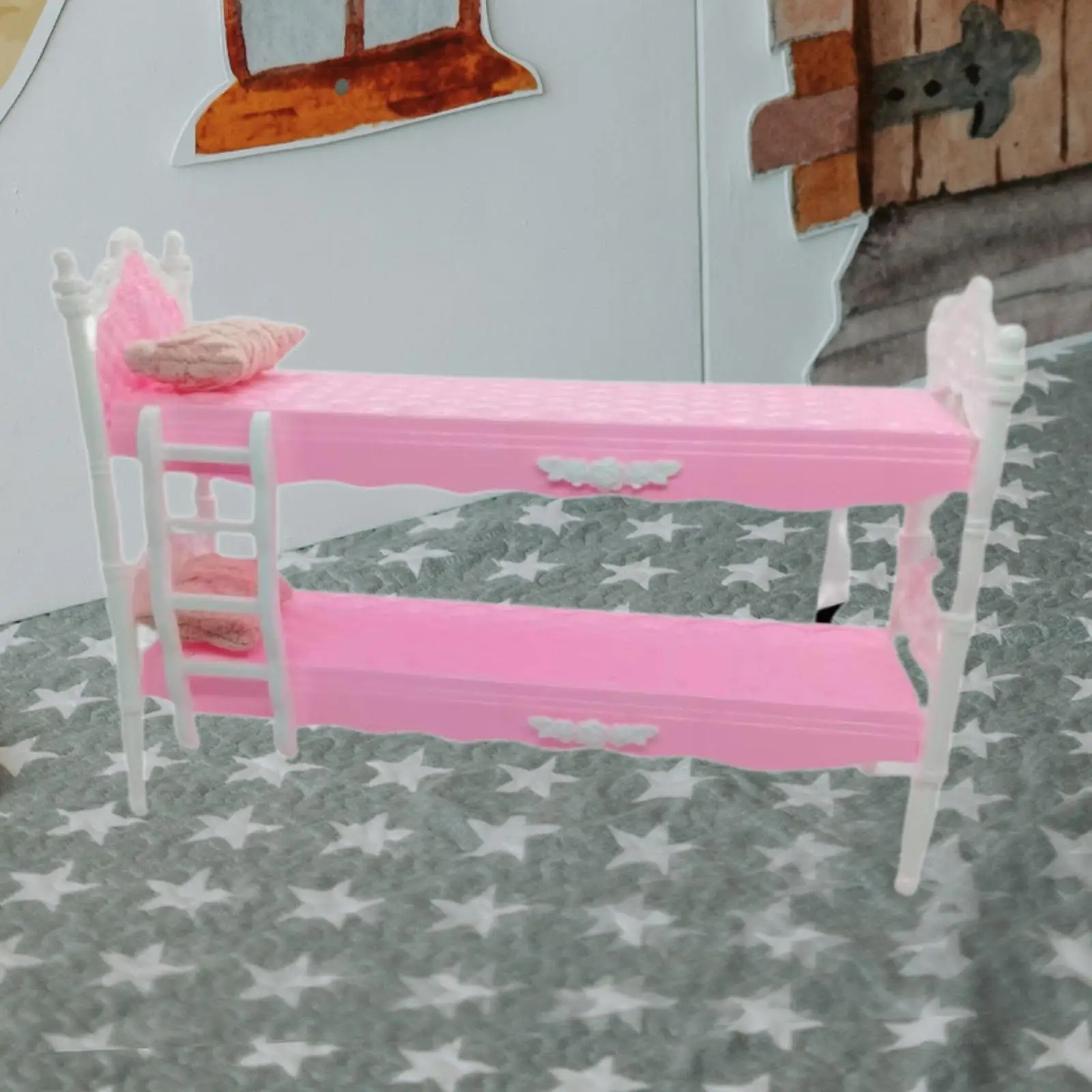 

Dollhouse Bunk Bed Double Layer Bed Classic Pretend Play Toy Doll Bunk Set for Photo Props BJD Doll Parts Kids Toy