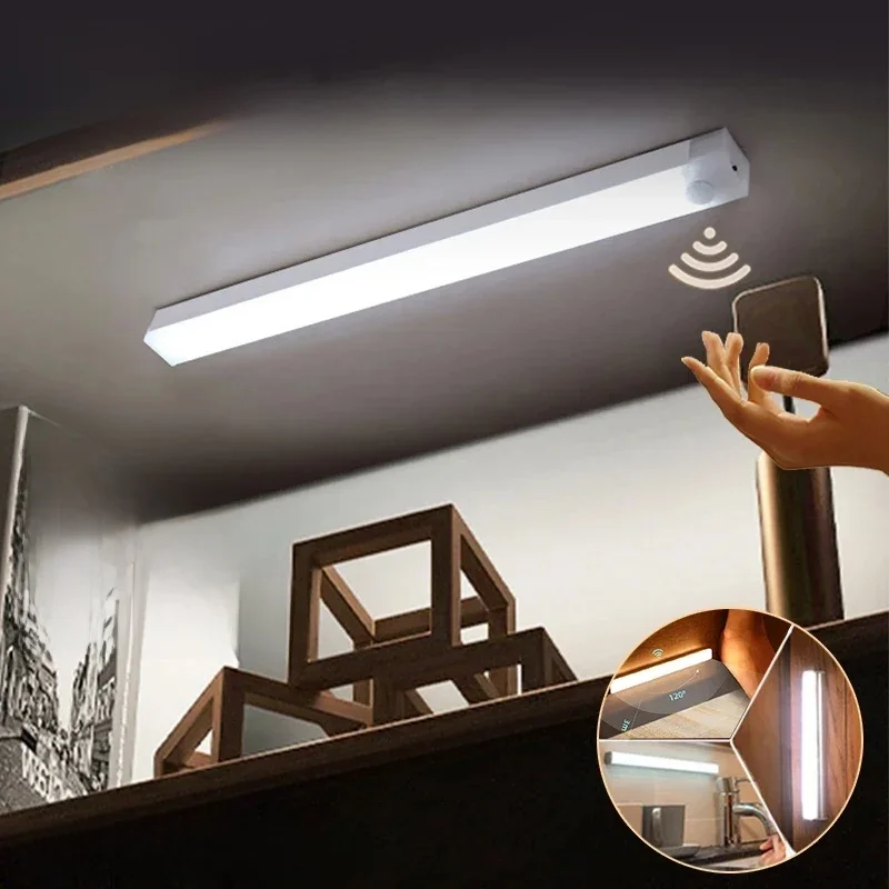 Lampka z czujnikiem ruchu Akumulatorowa lampka nocna LED Przenośna lampka pod szafkę z magnesem do sypialni, szafy kuchennej, schodów — 2