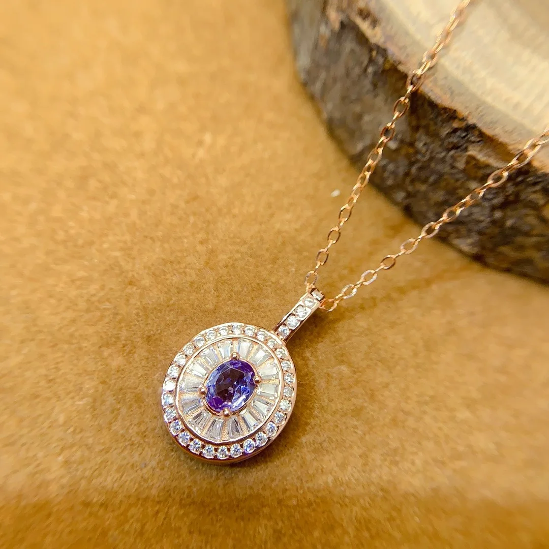 Boutique Jewelry Girl Natural 4x5mm Tanzanite Water Drop Necklace Pendant 925 Pure Silver Plated Rose Gold Christmas Gift