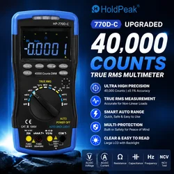Miernik cyfrowy multimetr prądu LCD HoldPeak, 40000 zliczeń True RMS pomiaru automatycznego zakresu multimetru, Tester kondensatorów wzmacniacza AC DC Ohm Volt, 770D-C