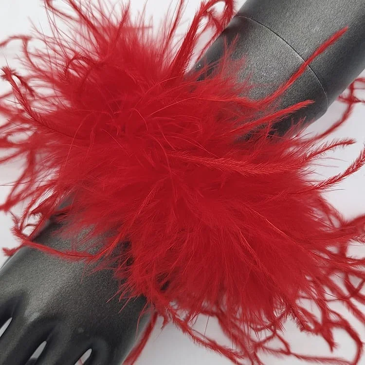 1pcs Red Feather Cuffs snap on Bracelet 1920s Feathers Cuff Bracelets for Women Feather Cuff Snap Bracelet Ostrich Feathers Cuff