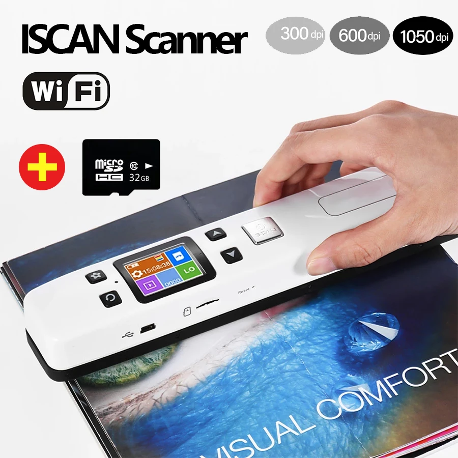 IScan A4 Mini Portable Office Scanner 8G 16G 32G With LCD Display 1050 DPI Scanning Document Photo Image Storage Format JPG/PDF