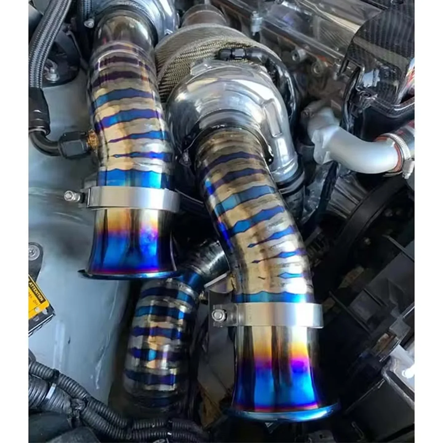 Stainless Steel Blue End Cold Air Intake System Velocity Stack Kit 3'' 3.5'' 4'' Turbo Horn Funnel Kit view 4