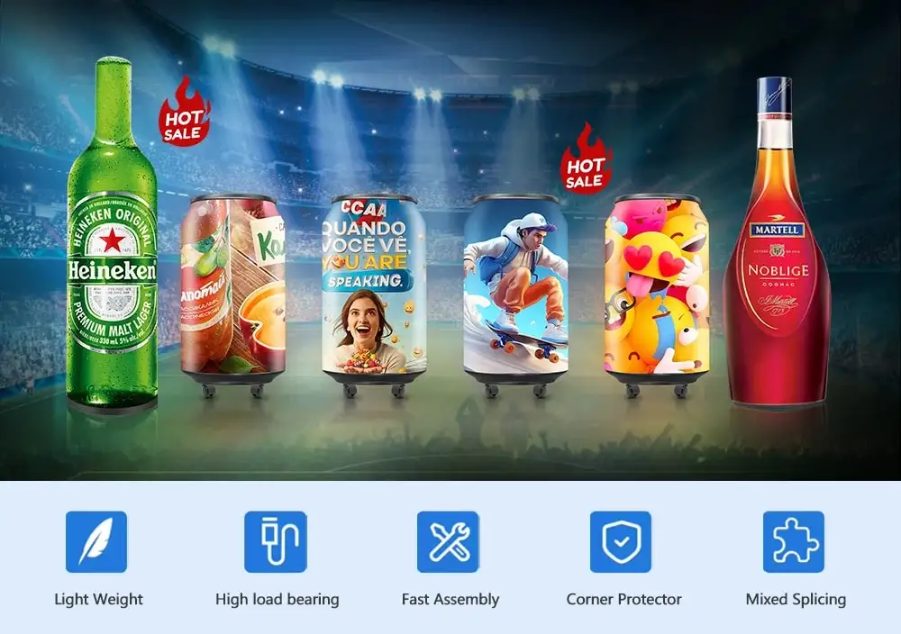 Round Can Shape LED Screen P1.8 Pop Cans LED Display Custom Creative Ring-pull Can LED Screen HD P2 LED Beer Bottle Display