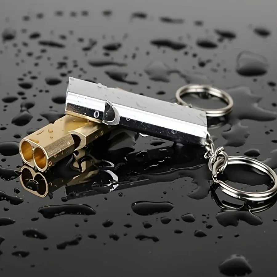 سلسلة مفاتيح صفارة إنقاذ ذهبية مكونة من 3 قطع، تصميم أنبوب مزدوج، مناسبة للتخييم/المشي لمسافات طويلة/التحكم في الهواء الطلق، أداة خارجية أساسية #4