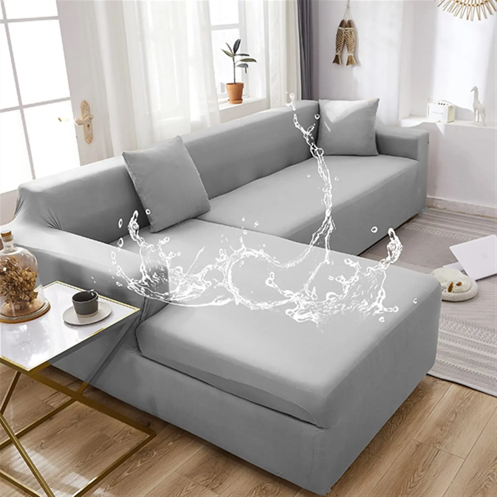 Funda para Sofá Seccional en Forma de L, Fundas para Sofá de 1/2/3/4 Plazas, Protector de Muebles, Funda para Sofá, Ideal para Niños y Mascotas (Gris Claro, 1 Plaza 90-140cm)