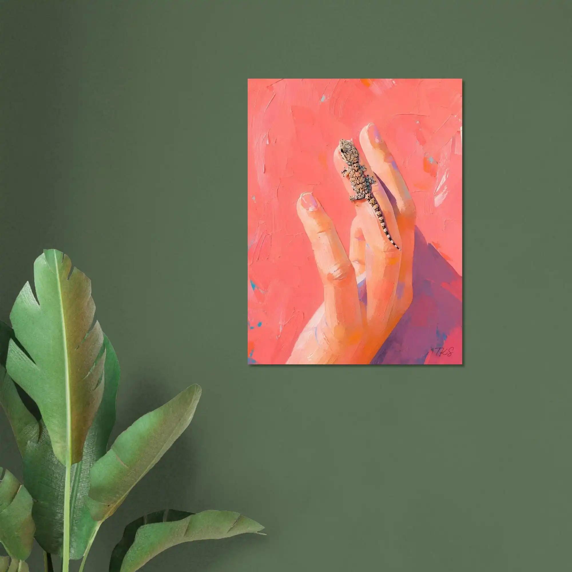 Tiny Life on Fingers - gecko murals, romantic hands, and lizard art prints, decorative paintings