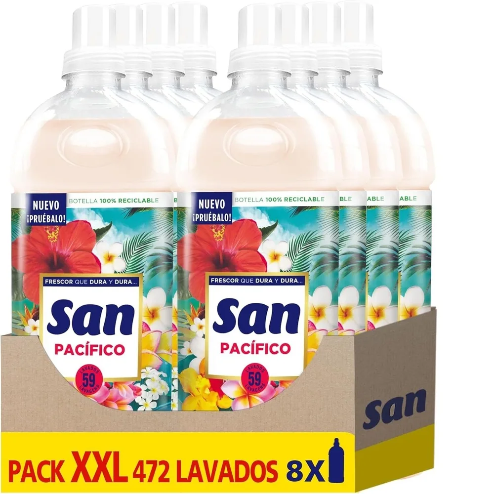 SAN Pacifico Durable Fragrance Concentrated Liquid Washing Machine Clothes Softener, Pack of 8x59 Washes = 472 Dose, for Washing Machine