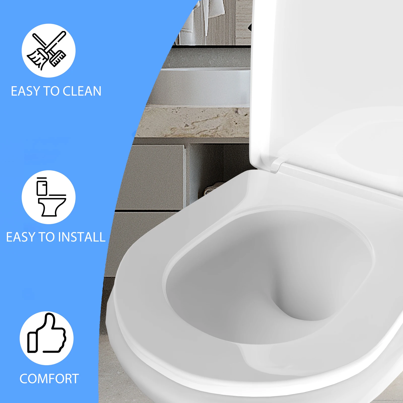 Soft-Close D-förmiger Toilettensitz mit schnell abnehmbaren Scharnieren, verstellbarer Montagezubehör, rutschfesten Stoßdämpfern, schmutzabweisendem, leicht zu reinigendem Toilettendeckel für