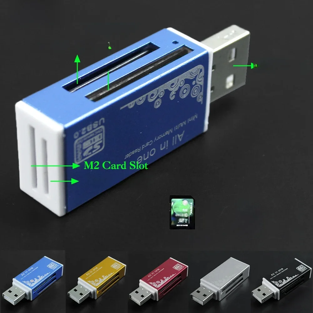 Lecteur de cartes mémoire USB 2.0, tout en 1 pour SD, TF, MS, M2, SDHC, adaptateur, prise pour ordinateur portable, ordinateur de bureau, PC, 1 pièce