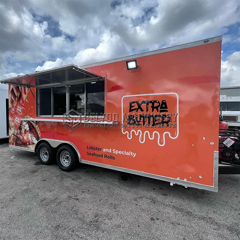Belyoo Hot Selling Catering Trailer Mobile Kitchen BBQ Grill Food Trucks Fully Equipped Pizza Oven Food Truck for Sale In USA