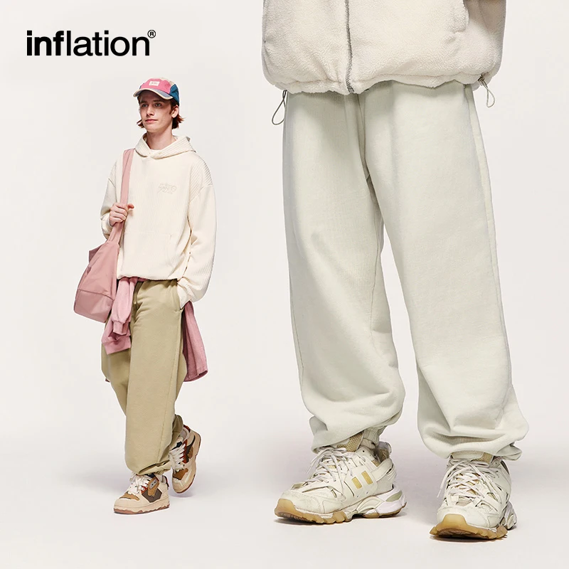 INFLATION Unisex Jogger Pants 2023 Trendy 100% Cotton Heavyweight Track Pants Couplewear Sweatpant