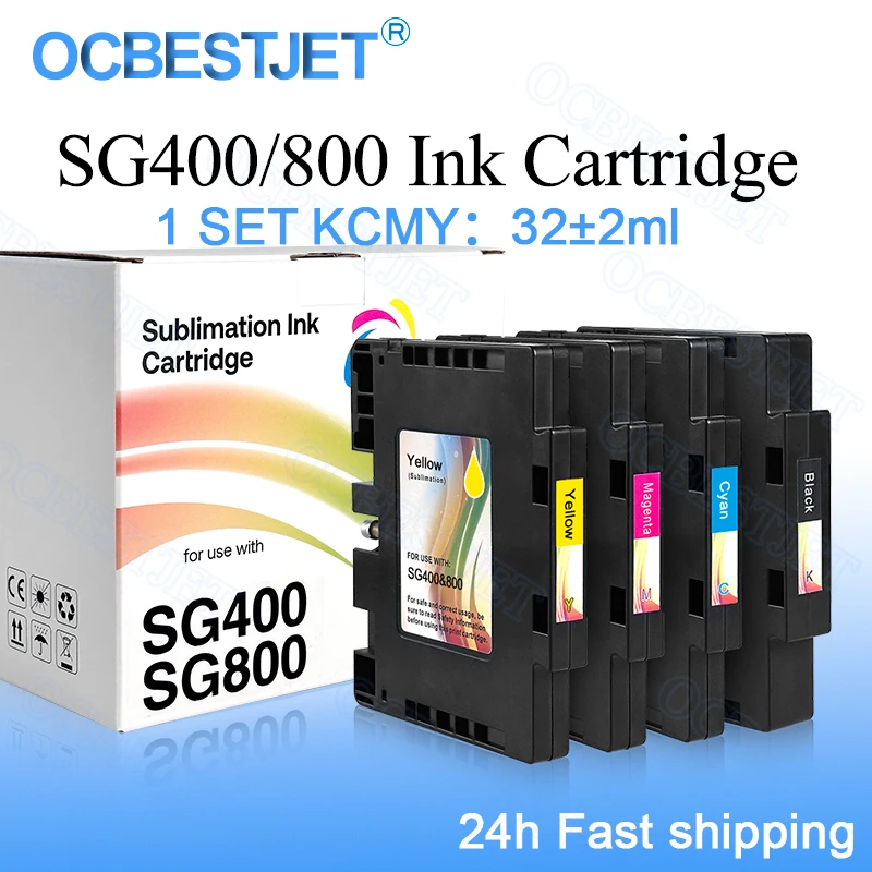 1SET 4pc Ink Cartridge For RICOH SG400 SG800 Ink Cartridge Compatible Sublimation Ink Stable One Time Chip Plug and Play Newest