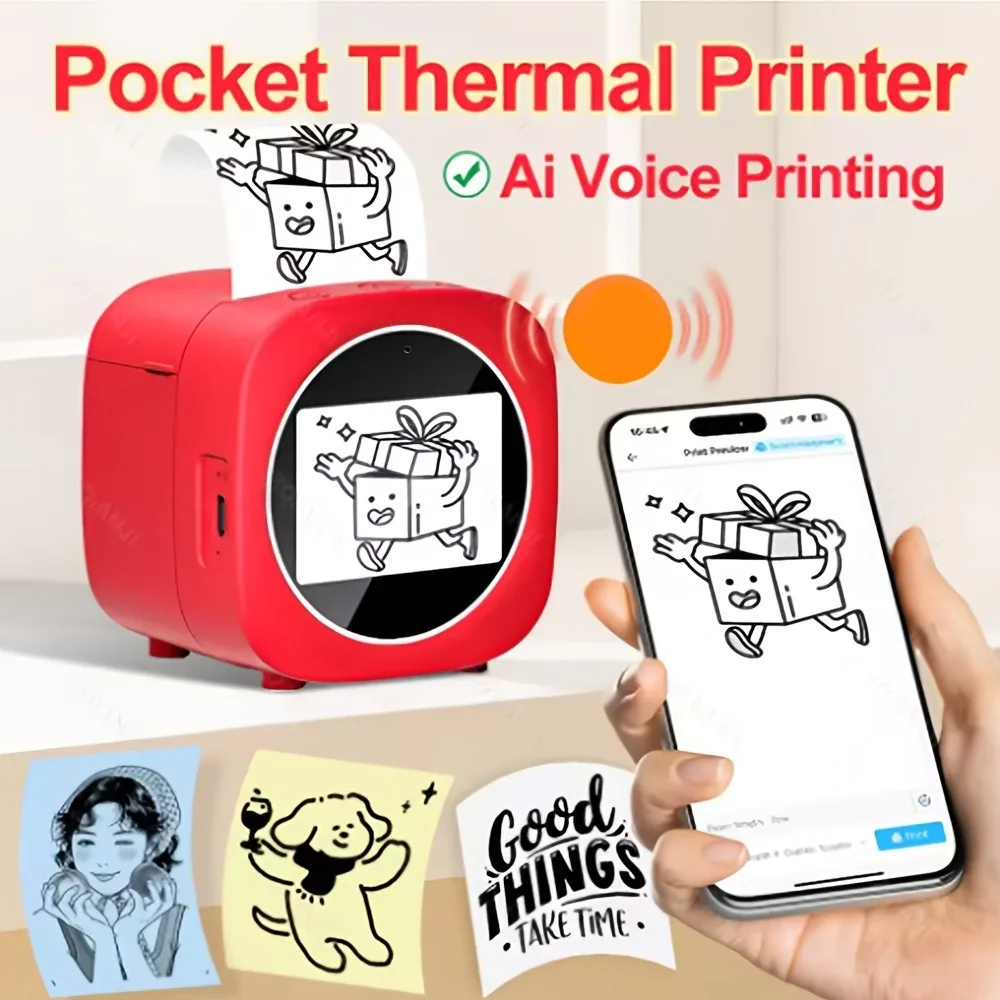 

AI Voice Thermal Printer Set, Multifunctional Portable Mini Thermal Printer, AI Voice Control Auto Image Generation & Printing