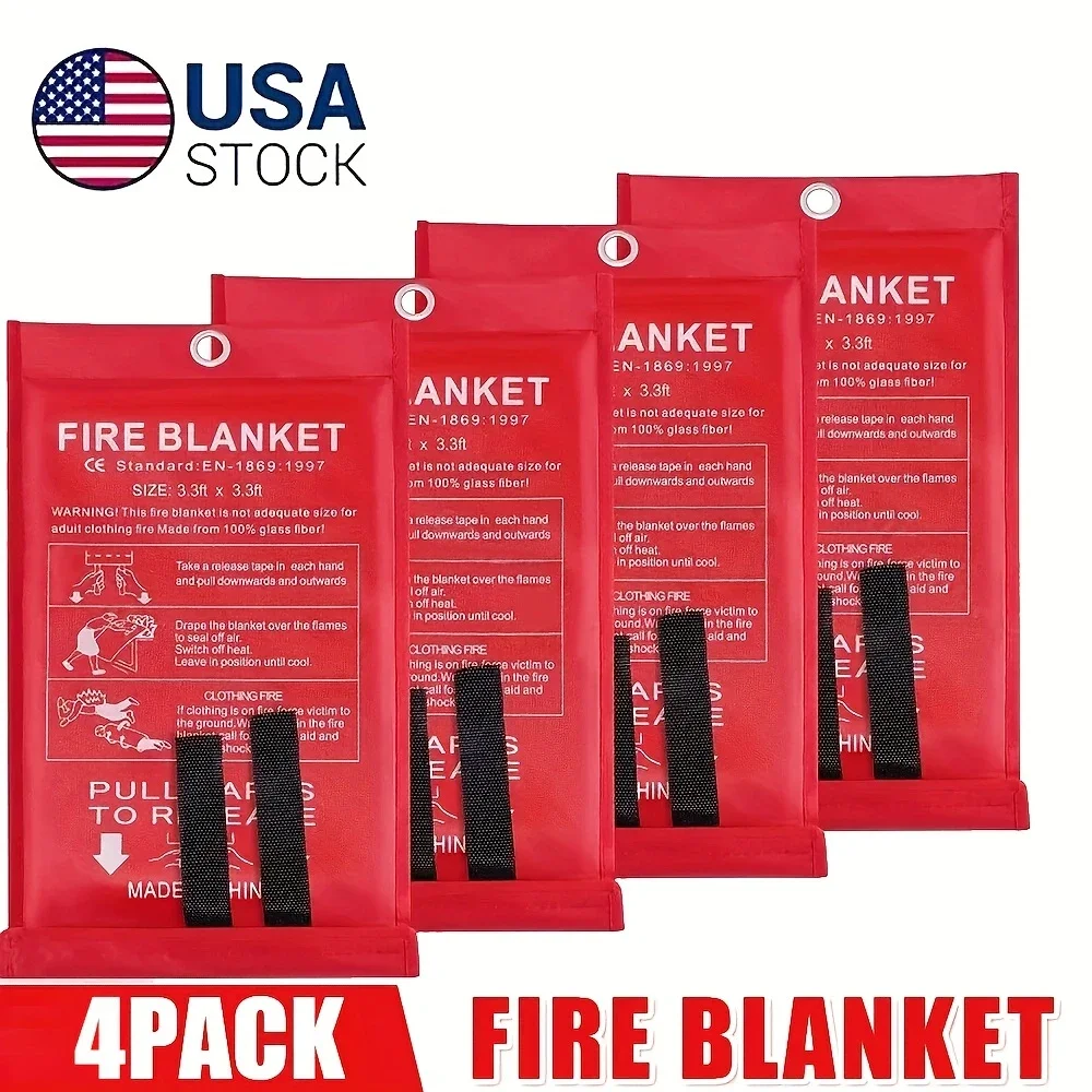 

Fire Blanket 1/2/4 Pack 40x40 Inch Fiberglass Emergency Blanket for Kitchen Home CE Certified