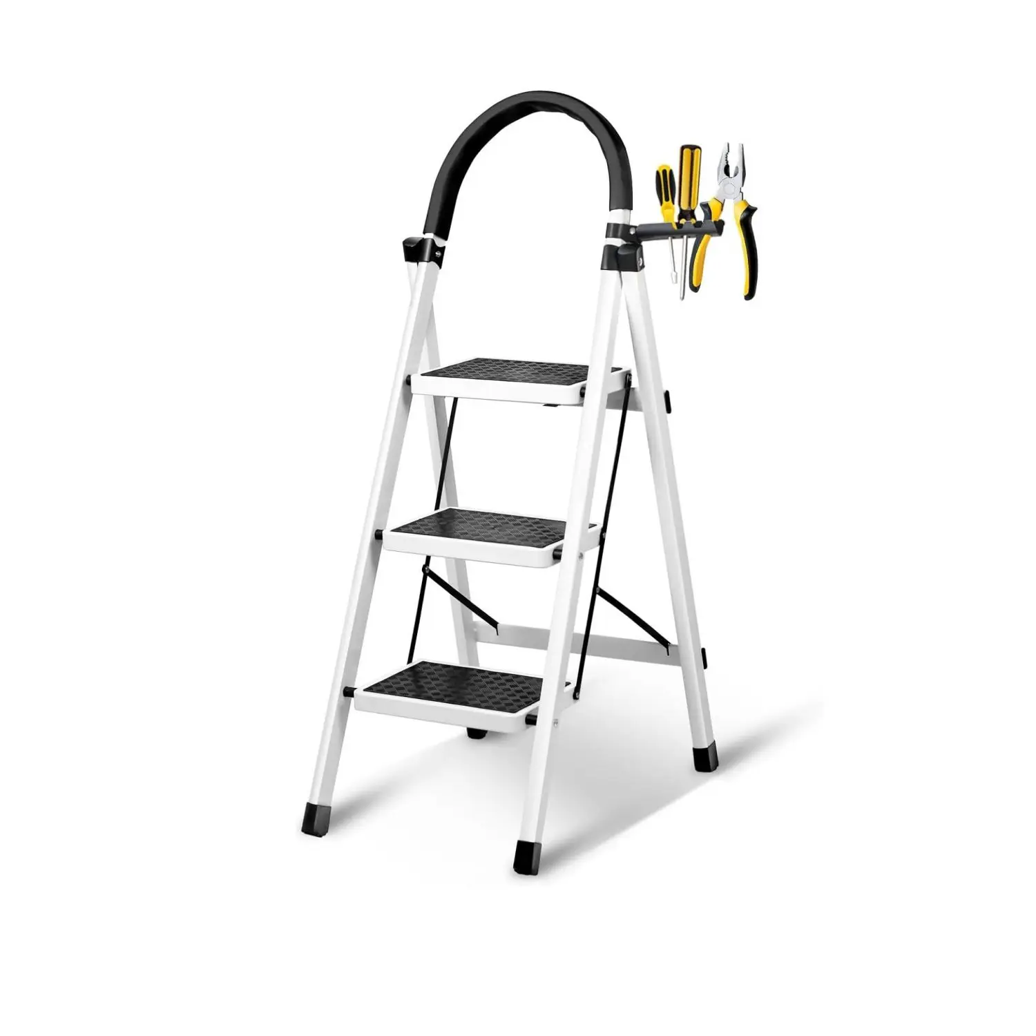 Foldable Ladder 3 Steps, Wide Anti-Slip Pedal, Adults Folding Sturdy Steel Ladder, Household multifunctional folding ladder