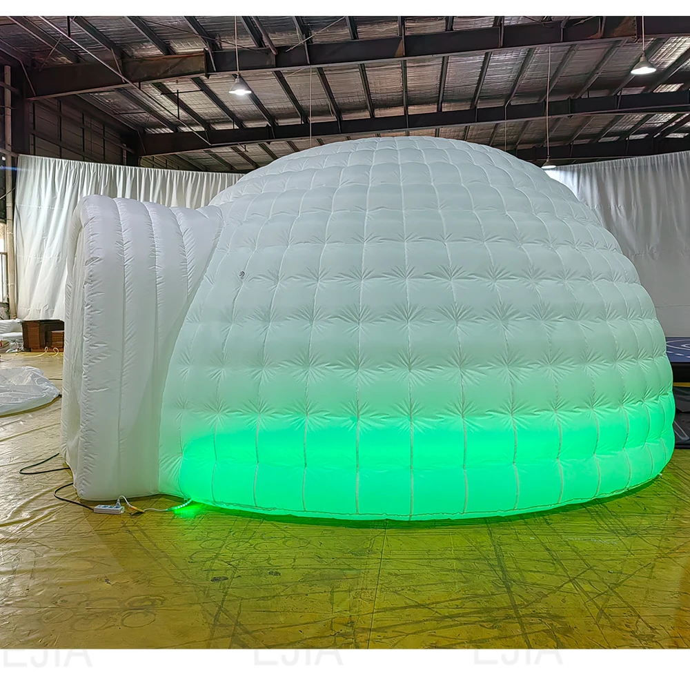 Stock 5m Dia Inflatable Igloo Dome Tent with RGB LED Light Shelter Igloo Marquee Dome   for Party Exhibition Advertising