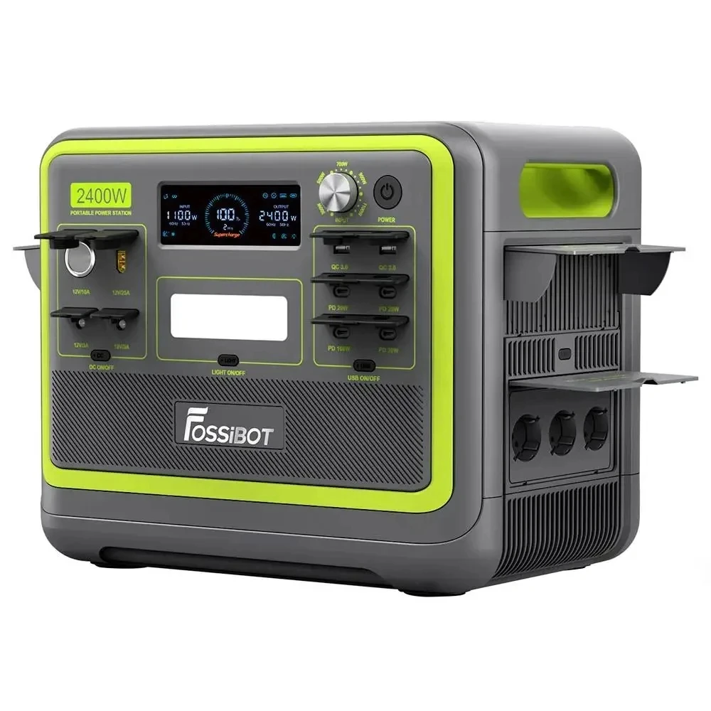 FOSSiBOT F2400 Zuivere sinus draagbare krachtcentrale 2048 Wh 2400 W uitgangsgenerator 16 uitgangspoorten Draagbare zonne-opvouwbare trollen