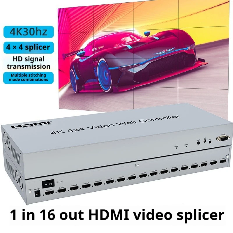 

Процессор управления сращиванием экрана HDMI, сращиватель 1 в 16, 4*4 с аудио, 4K30 Гц, HD, непрессованный контроллер видеостены 4K 4x4