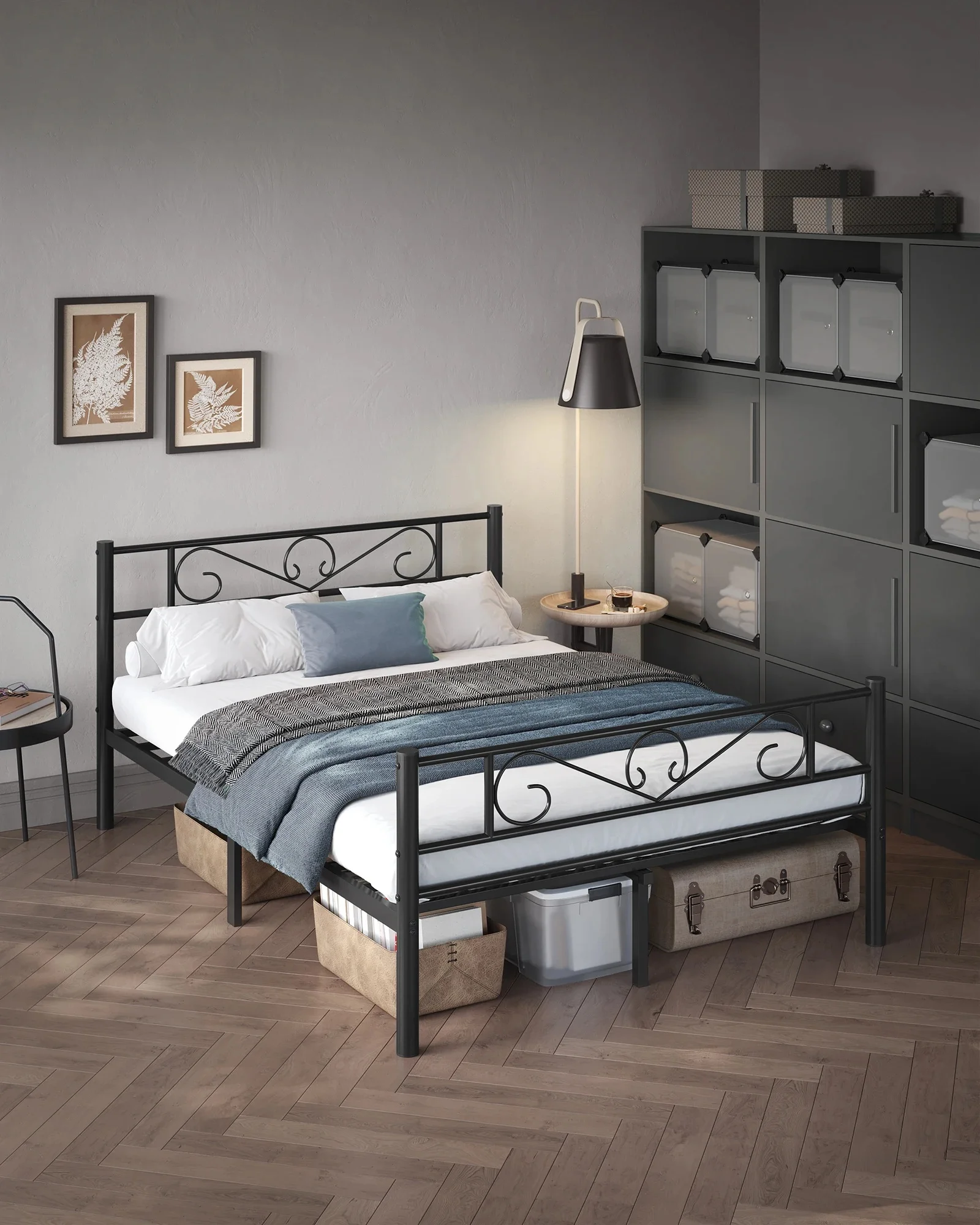 VASAGLE Bett 140 x 200 cm, Gästebett, Doppelbett aus Metall, Bettgestell, Bettrahmen