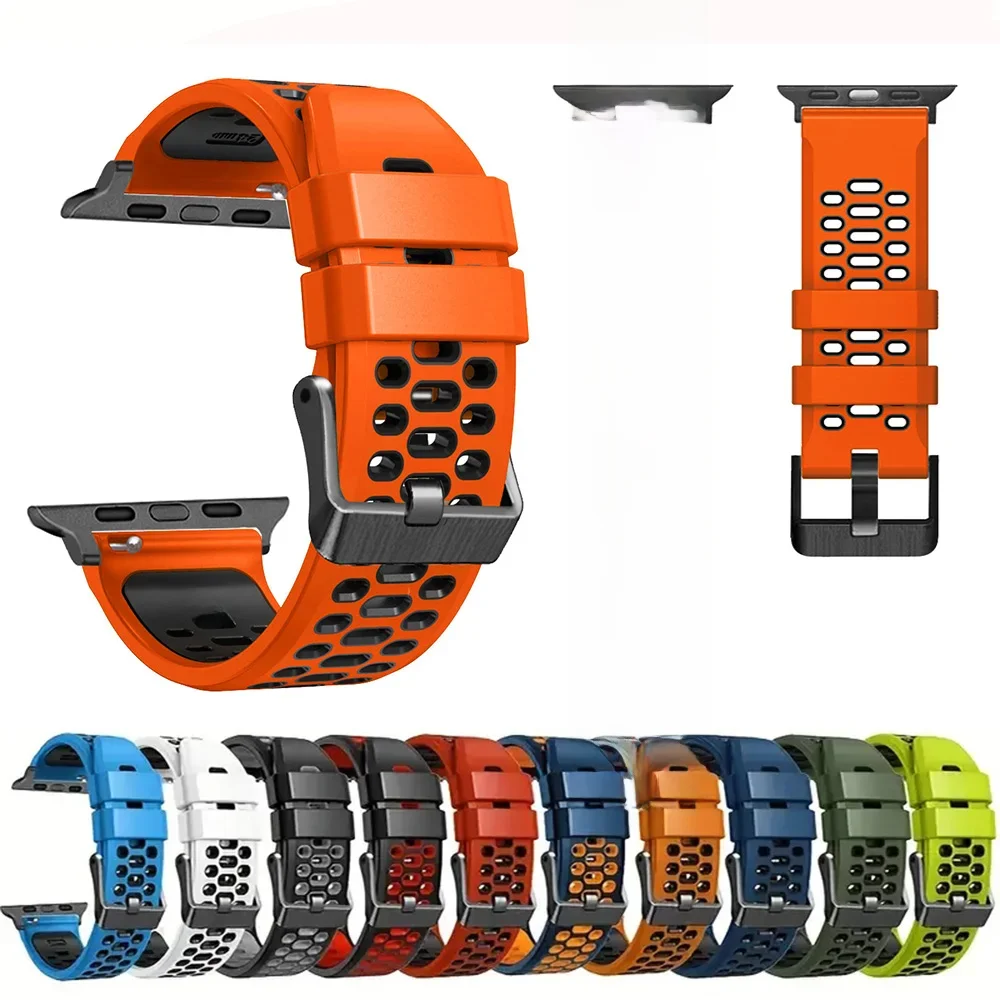 Sportowy silikonowy pasek do Apple Watch Ultra 2 49 mm Bransoletka do Apple Watch Series 9 8 7 SE 6 45 mm 44 mm 42 mm Akcesorium — zdjęcie 2