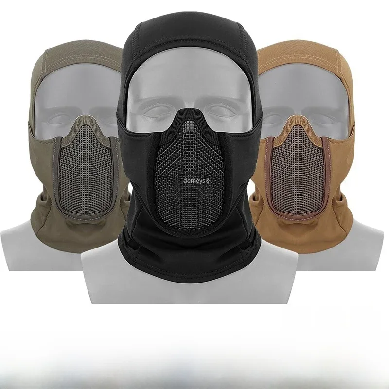 Cagoule tactique en maille, masque Airsoft Paintball, Protection complète du visage, capuche de Style Ninja, masque métallique en acier, Design pliable