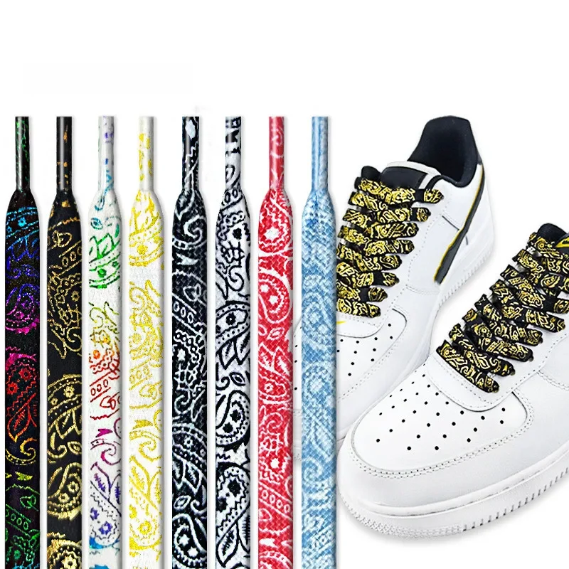 Lacets de chaussures plates lacets de fleur de cajou pour baskets dorure sport peint à la main basket-ball décontracté Tennis lacet chaussures