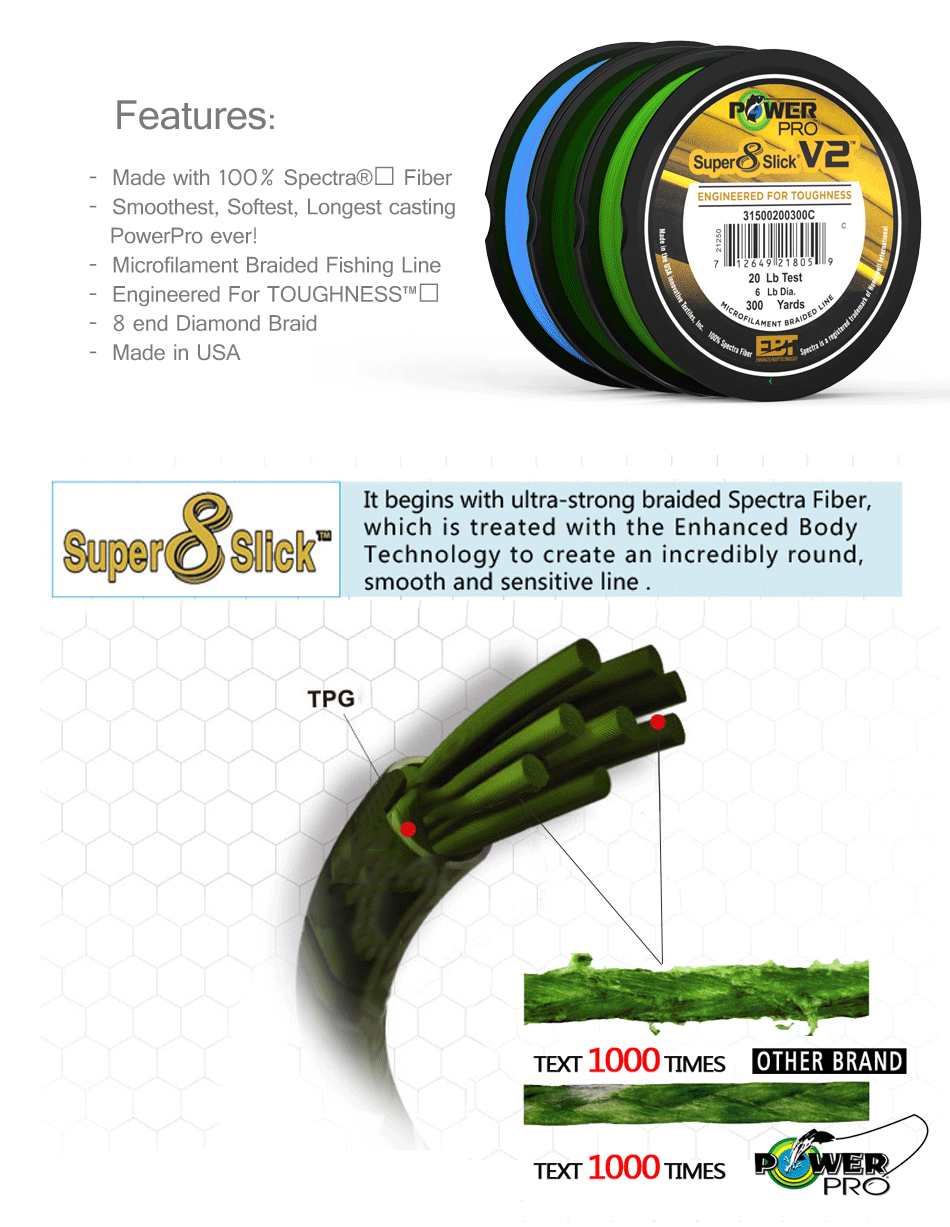 8 Strands POWER PRO SSV2 300Yds Braided Spectra Fishing Line 10~80lb Original USA PE Braid Line PESCA