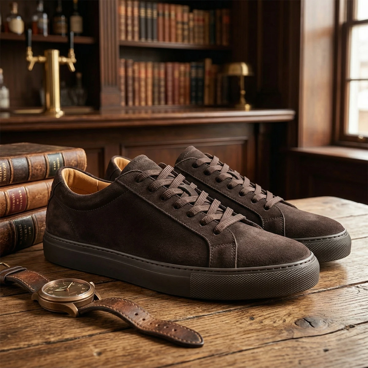 Men Coffee Suede Loafers Skateboarding Pure Outdoor Durable Leather Casual Walking Style Shoes