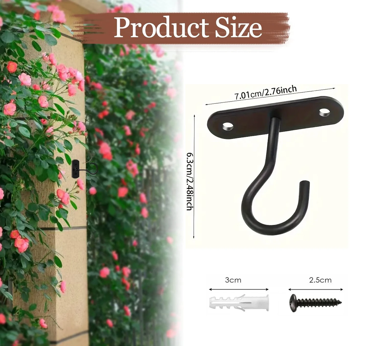 2Pcs Ceiling Hooks For Hanging Plants Wall Mount Hanger For Bird Feeders Lights Lanterns Outdoor Decoration Hooks Black