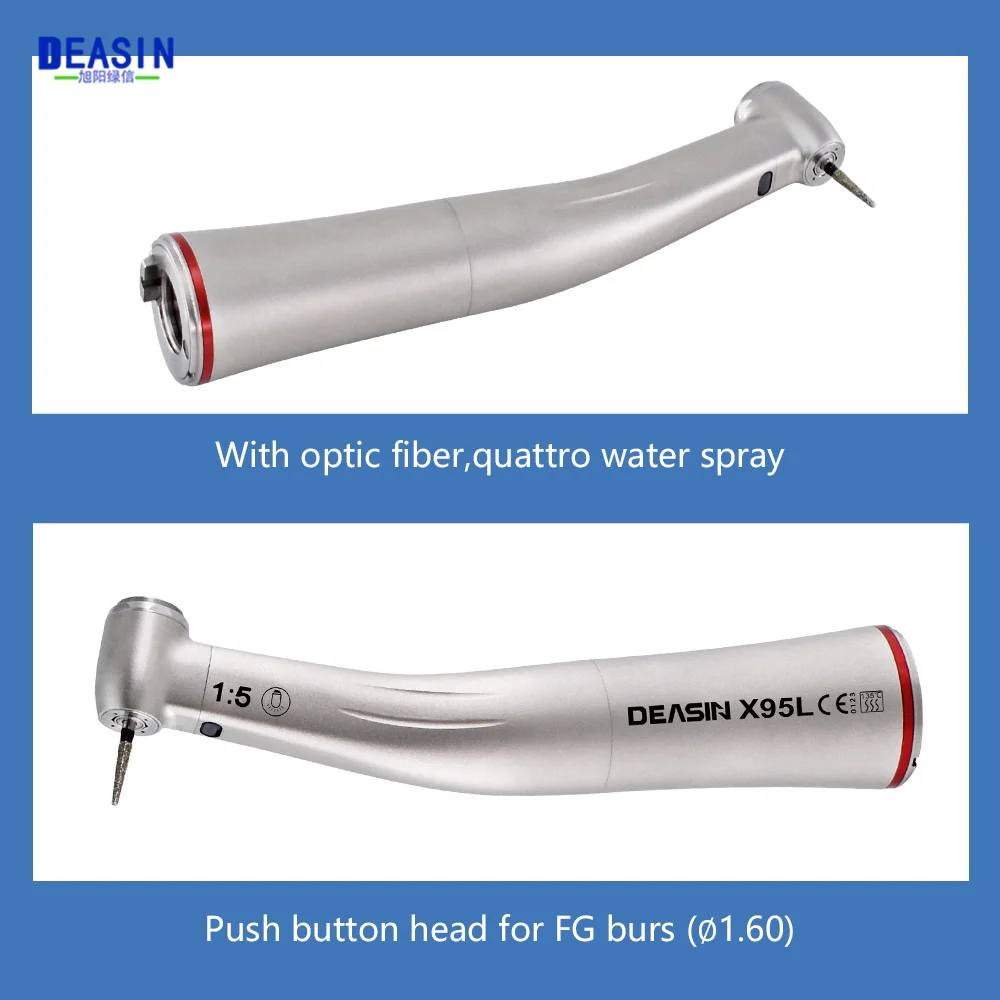 Dental X95L 1:5 Fiber Otptic Handpiece Increasing Red Ring Contra Angle Internal Water Spray With LED For E-type Motor Dentistry