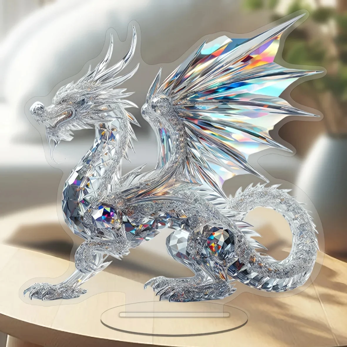 Statue de Dragon en cristal blanc acrylique 2D, Figurine plate et fraîche, pour la maison, le bureau, le café, la salle, le Studio, vitrine, ornement de Table, cadeau de décoration