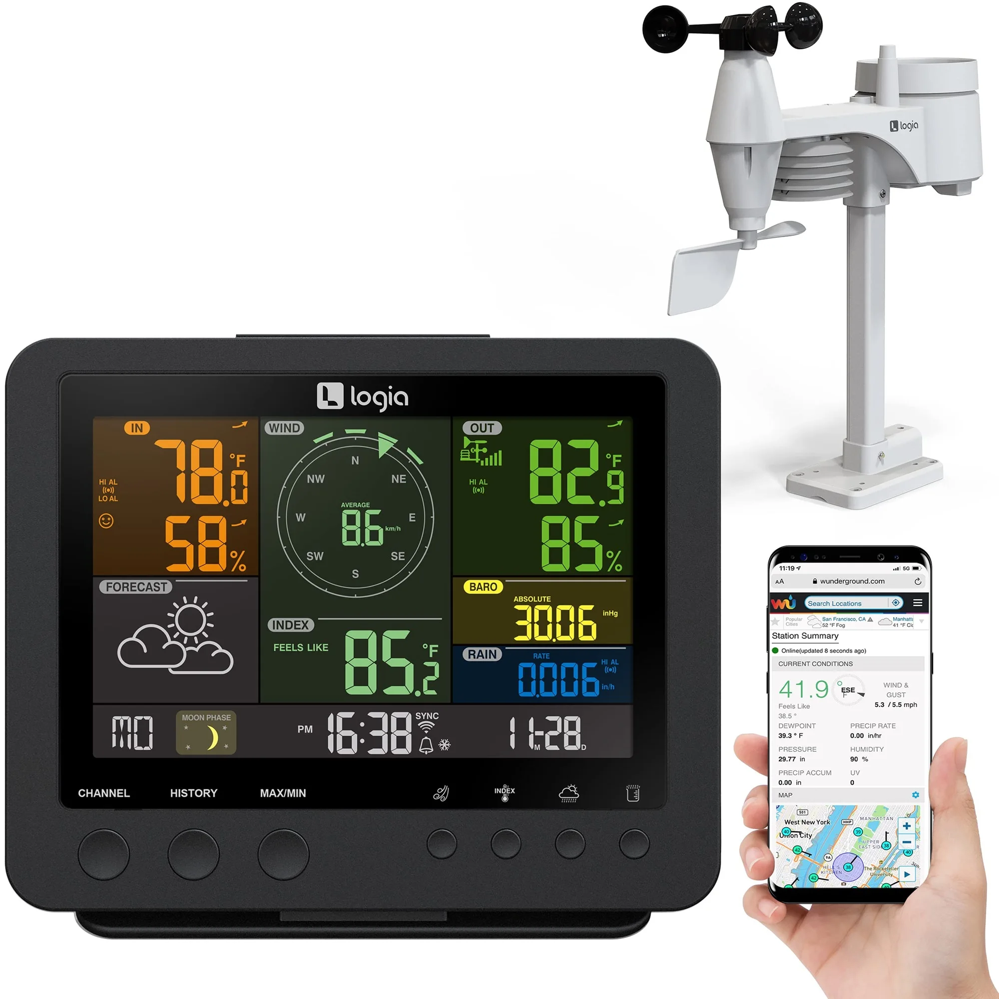 Logia 5-in-1 WiFi Weather Station, Indoor/Outdoor Weather Station w/Forecast Data and More