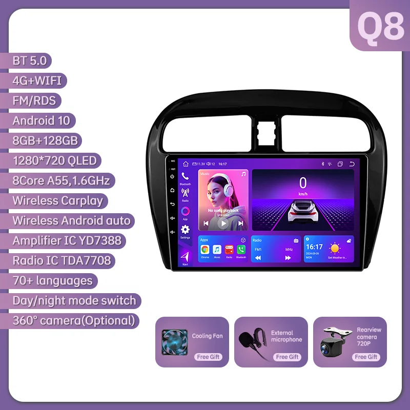 Eunavi 2 Din Android 14 Autoradio Multimidia Voor MITSUBISHI Mirage Spacestar Dodge Attitude 2012-2018 GPS Navigatie Carplay DSP
