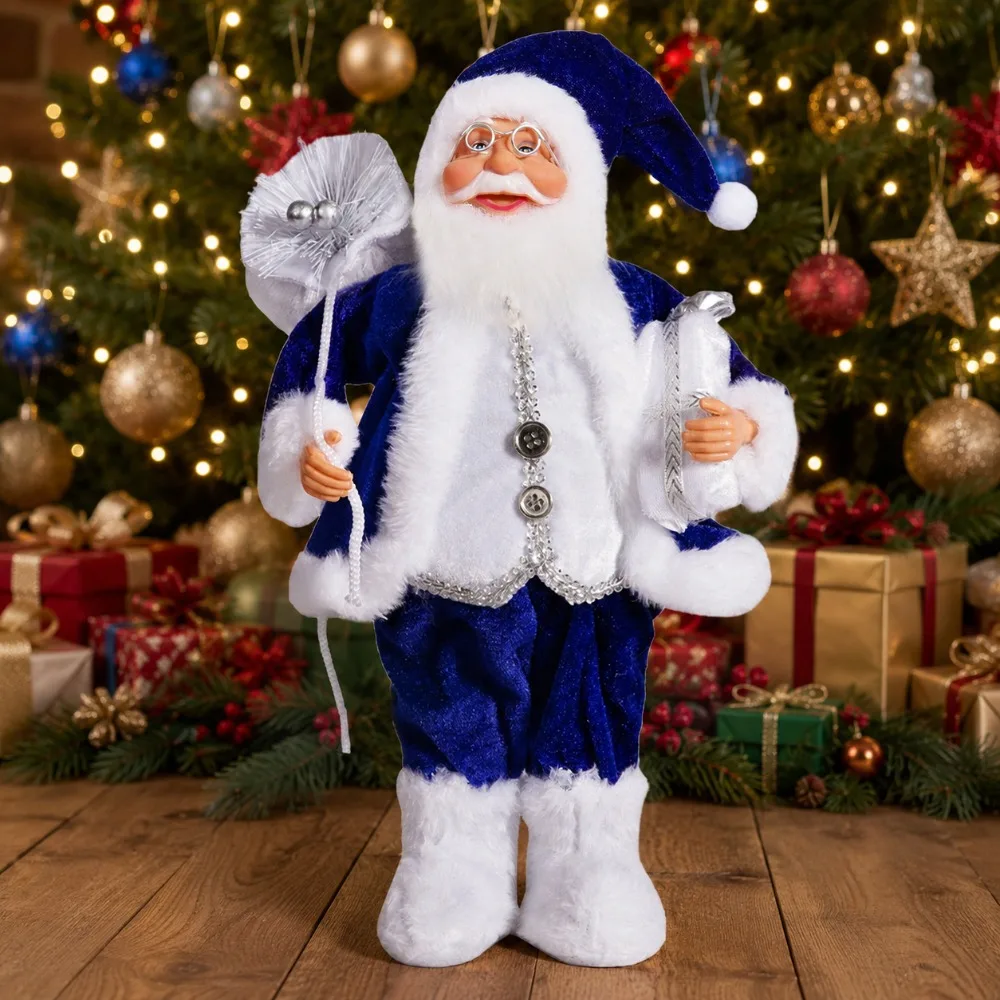 1pc Luxurious Blue Standing Santa Figurine for Christmas Decorations in Various Scenarios, Suitable for Holiday Arrangements, Ch