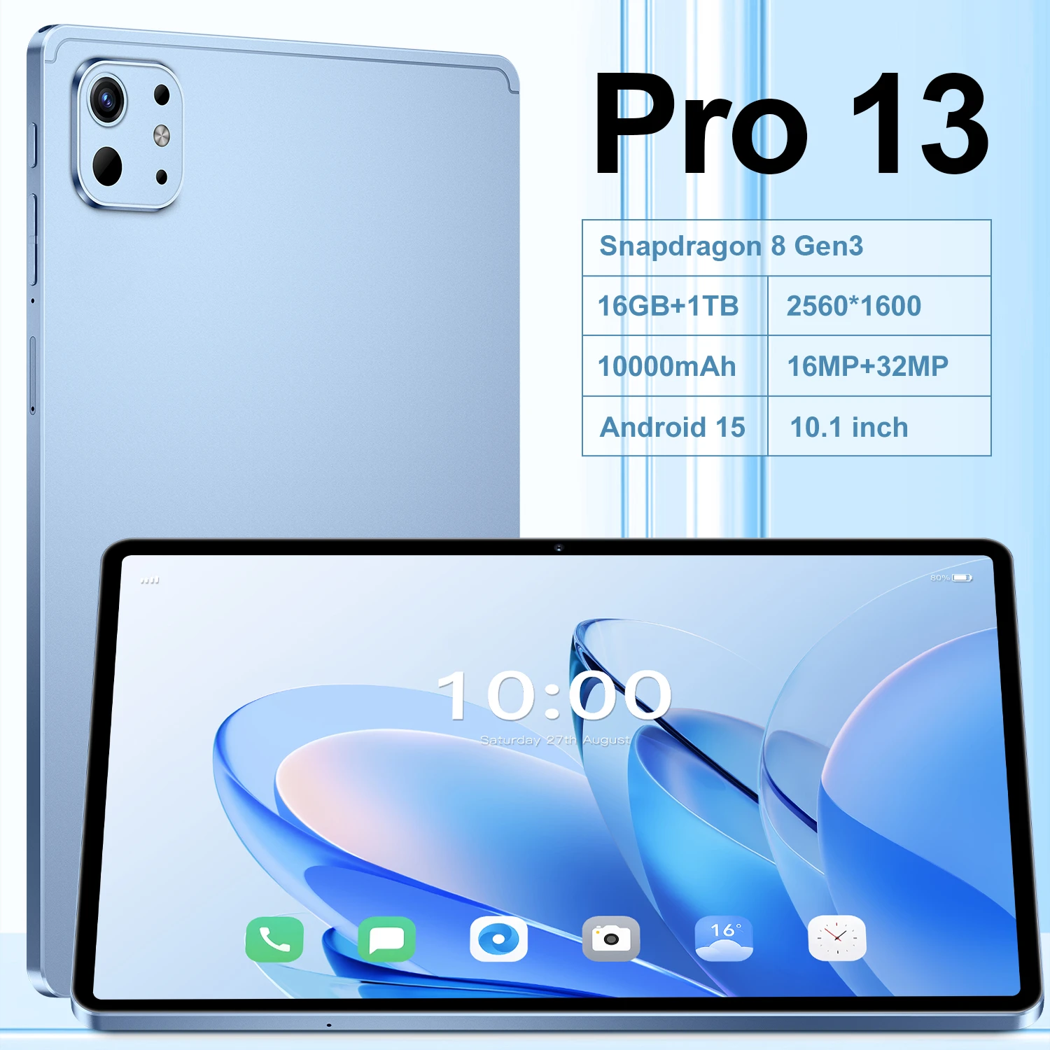 

Новинка 2025 года, планшет Pad Pro 13, 10,1 дюйма, Android 15, 16 ГБ + 1 ТБ, двухкартный планшет, 10000 мАч, MSnapdragon 8 Gen3, Core, WIFI + GPS-планшет