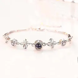 Pulsera personalizada con proyección de trébol de cuatro hojas, brazalete con personalidad, 100 tipos de te amo, idioma, para novia