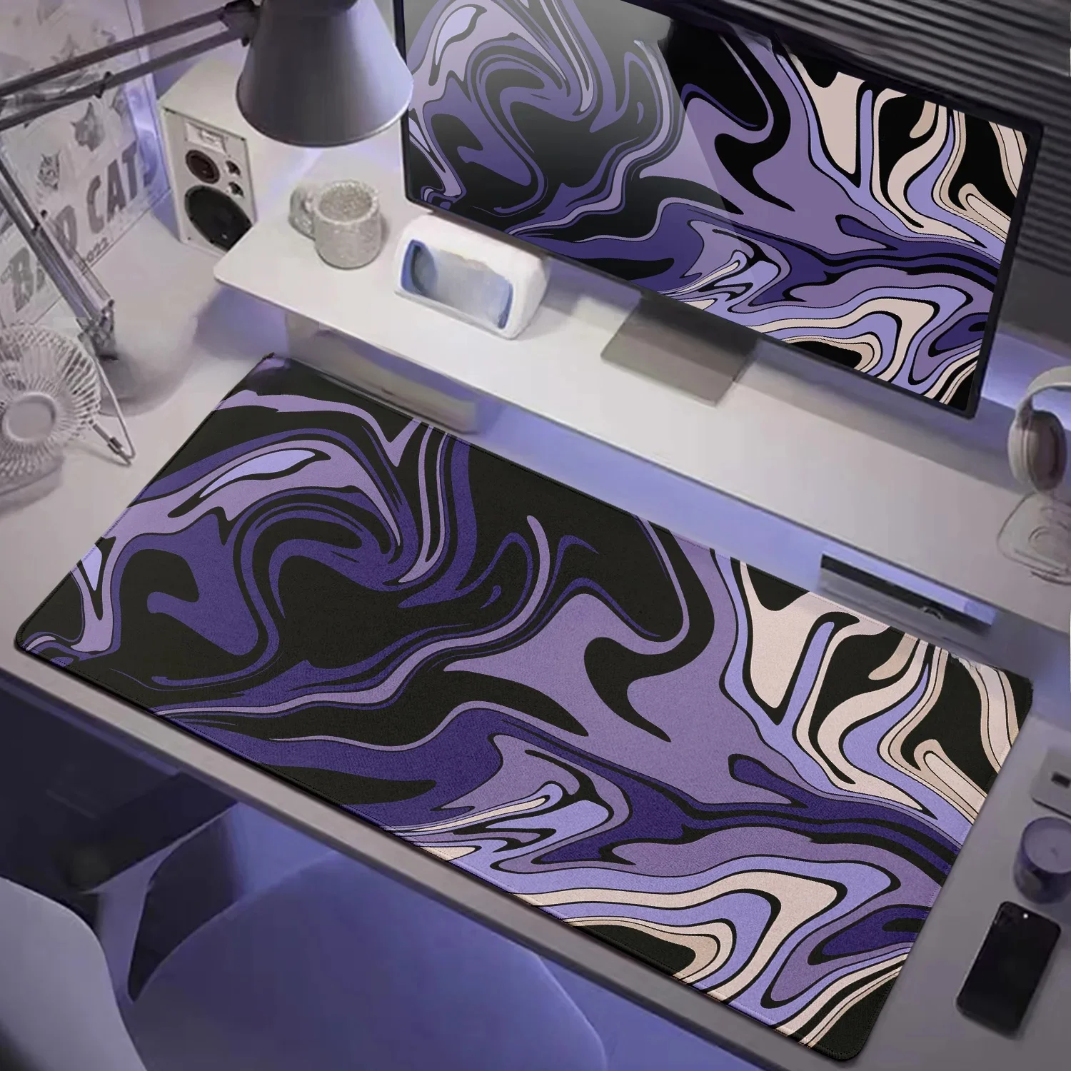 Podkładka pod mysz Strata Liquid Duża klawiatura do gier Rozszerzone podkładki Fioletowa i czarna podkładka pod mysz Topograficzna podkładka pod mysz Szafka PC Deskmat — zdjęcie produktu 7