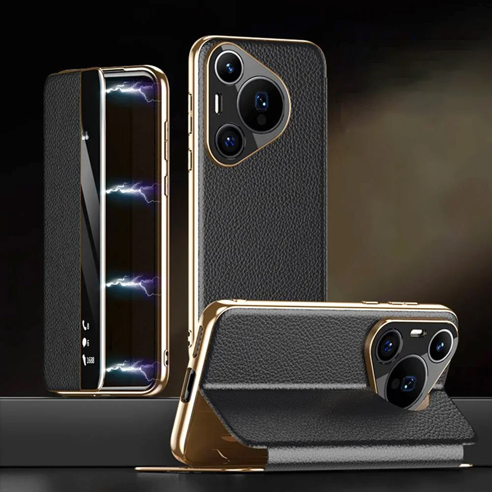 Etui z prawdziwej skóry do Huawei Pura 70 80 Ultra, pokrowiec Pura70 Pura80 Pro Plus z inteligentnym okienkiem i ochroną ekranu dla Pura70 — zdjęcie produktu 7