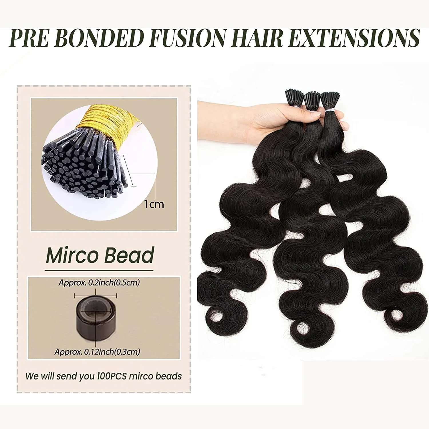 Body Wave Tip Human Hair Extension I Tip Remy Hair Bundles Invisible Loose Curly Microlinks Beads Hair Extensions