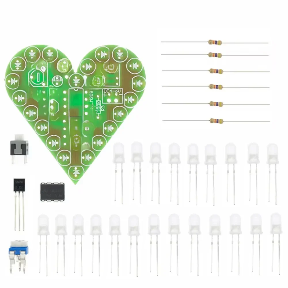 Kit de bricolage Kit de lampe respiratoire en forme de coeur Suite LED respiratoire rouge blanc bleu vert Production électronique pour laboratoire d'apprentissage