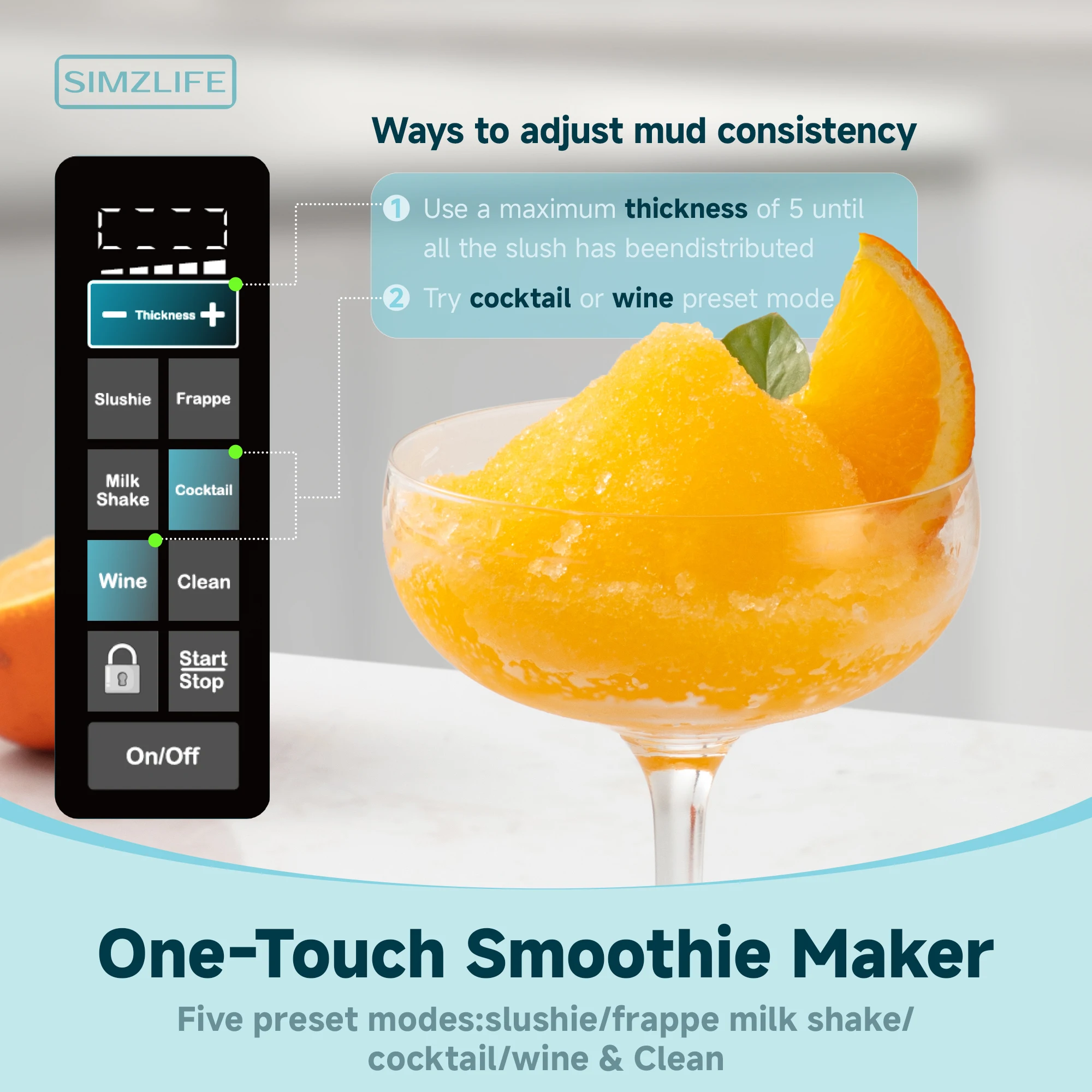 آلة سلاش احترافية من SIMZLIFE ، آلة تحضير المشروبات المجمدة للمنزل ، لا حاجة إلى الثلج ، وظيفة التنظيف الذاتي ، 5 برامج ، 88 أونصة