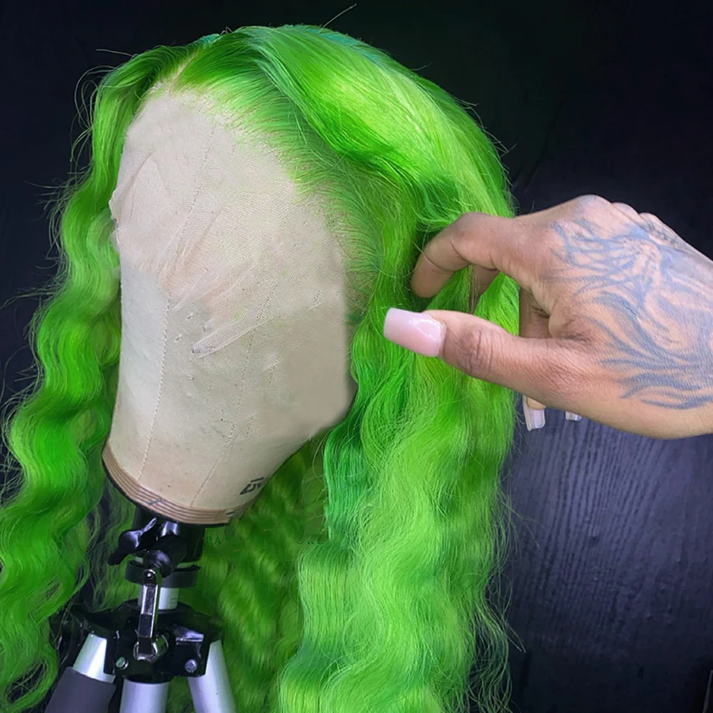 بيرناردو موجة المياه الاصطناعية الدانتيل شعر مستعار أمامي طويل مموج الشعر بيروكات صناعية للنساء الشعر الطبيعي الأخضر الباروكات تأثيري