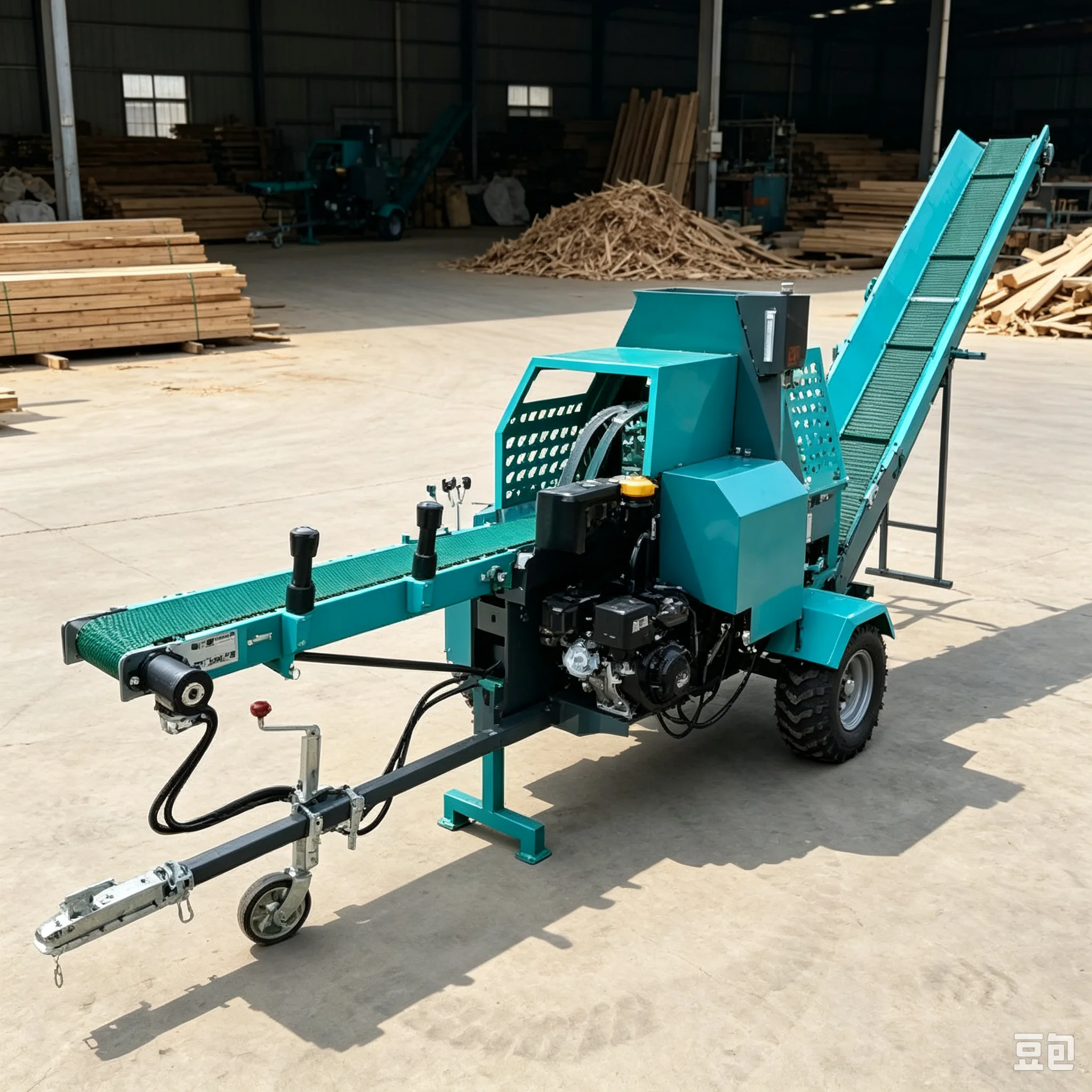 Industrial 45T Hydraulic Log Splitter Machine Towable Trailer Mounted with Conveyor Belt for Commercial Processing