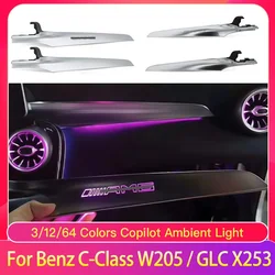 64 Color Passenger Dashboard Cover Trim with Ambient Light RHD fit for Mercedes Benz C Class W205 C205 2019 2020 2021
