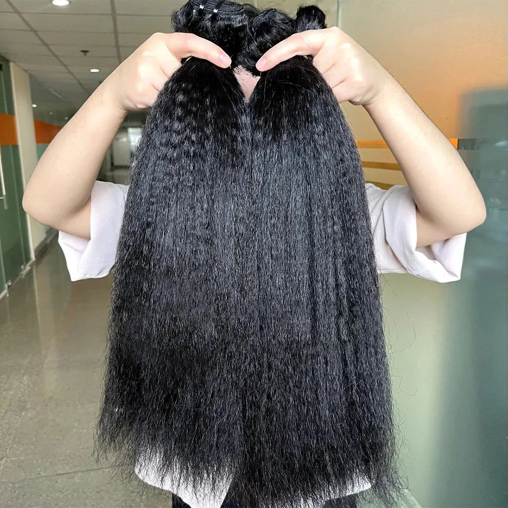 Kinky Straight Bundles Human Hair Quality Double Drawn Vietnamese Hair Extension Yaki Straight Raw Hair Weave Bundles Deals