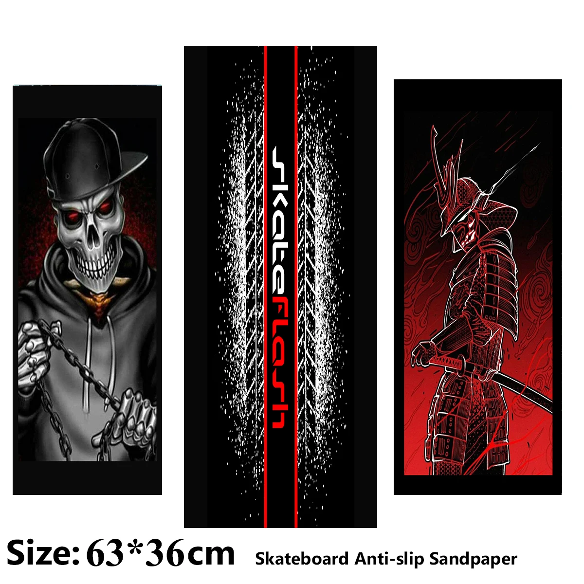 

Cool Skull Warrior Pattern Electric Scooter Anti-slip Sticker Sandpaper Skateboard Grip Tape Sheet 63*36cm