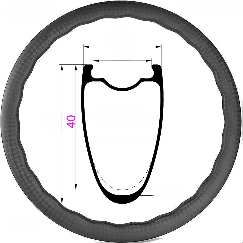 AliExpress NONE 345g Wave Rim T800 Super light 700C Gravel Bike Rim Disc Brake 28mm Wide 35/40/45/50/65mm Depth 24holes Tubeless Carbon rims