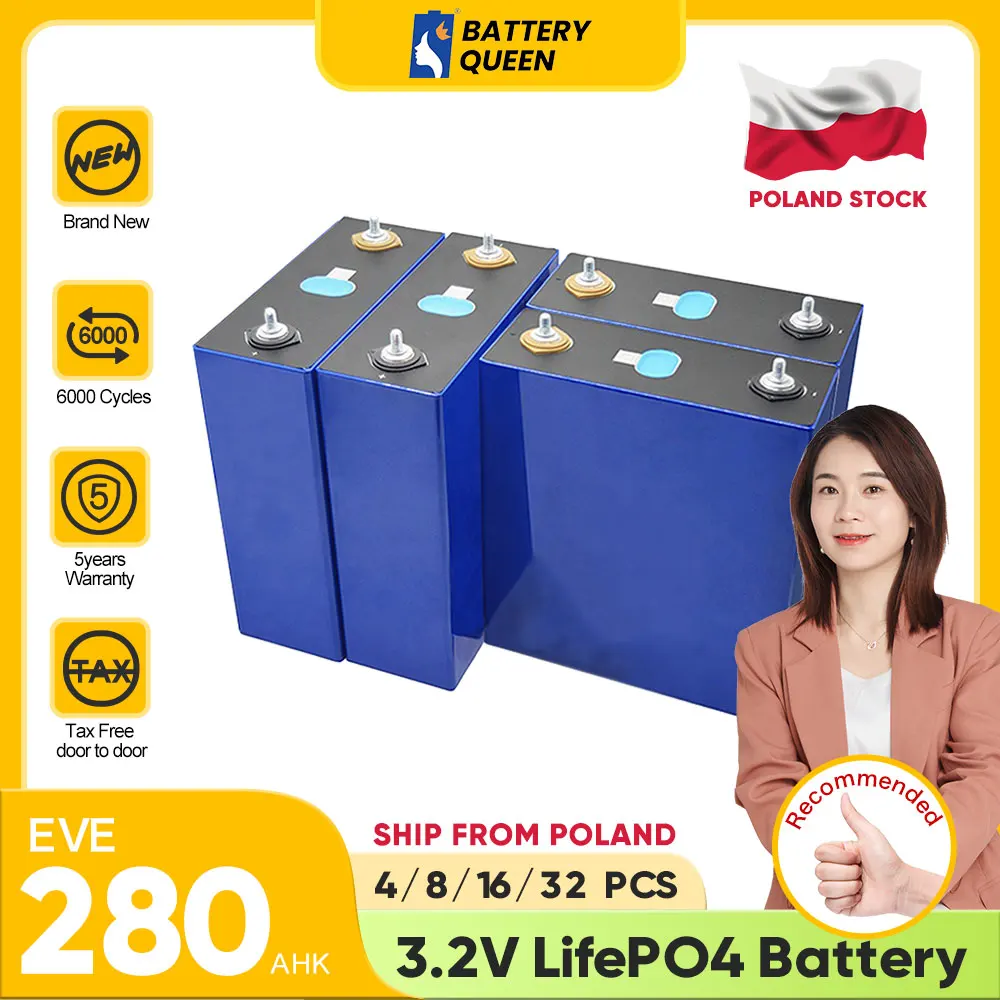 

Poland Stock New 6000 Cycles EVE 280AHK 3.2V Rechargeable Lifepo4 Battery 12V24V48V For EV Boats Solar Storage Tax Free